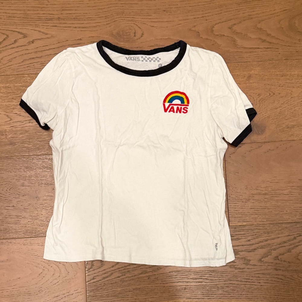 Medium Vans women’s White Ringer Tee with Rainbow Logo